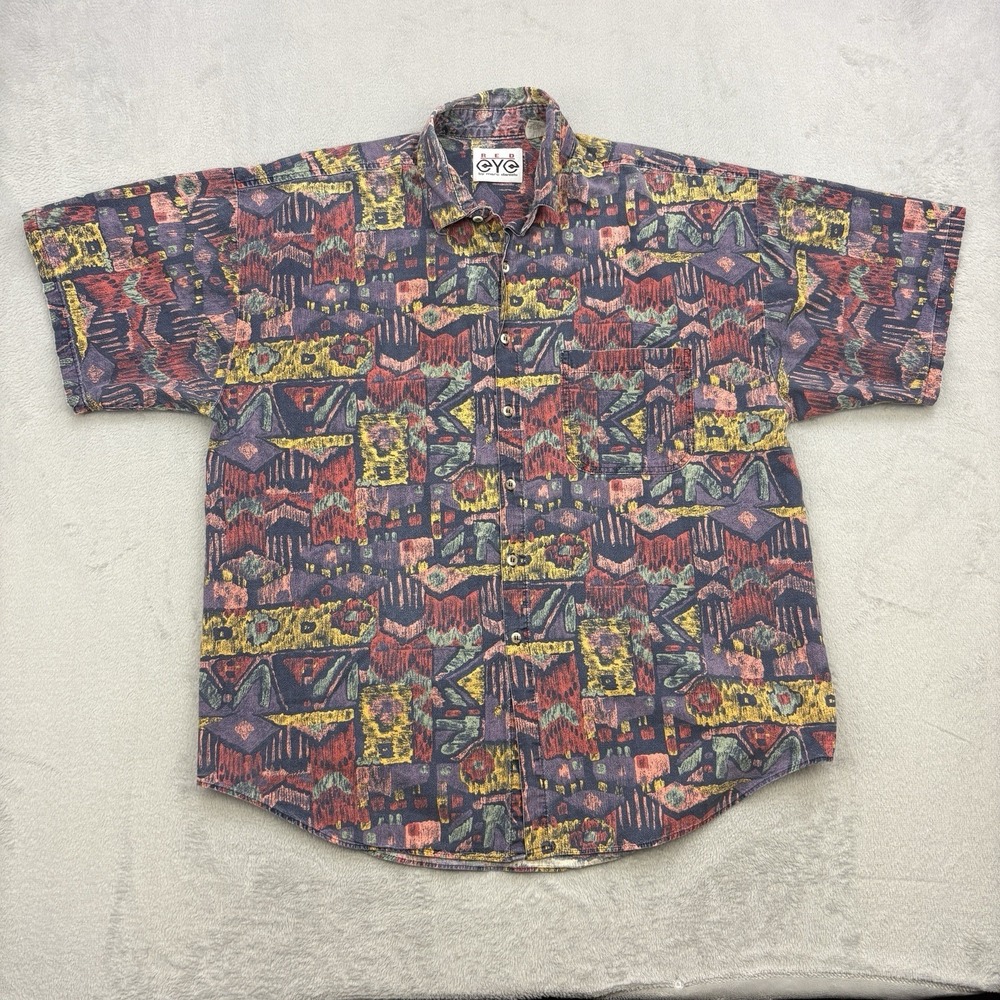 Vintage Marc Daniels Shirt Mens XL Blue Multicolor Red Eye Made In USA Abstract - Picture 2 of 8